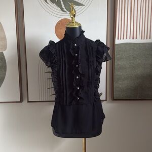 Poetry Black Button Down Ruffled Top